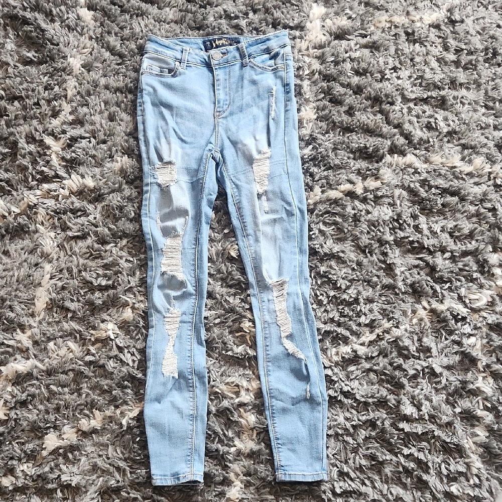 Indigo Rein Light Blue Distressed Skinny Jeans